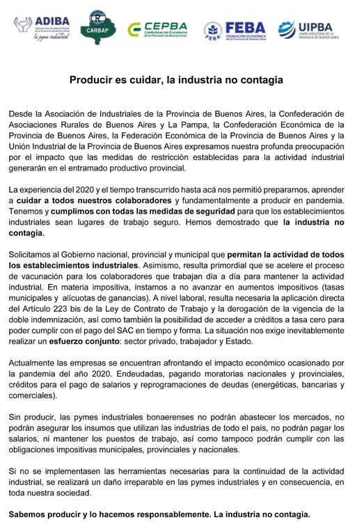 Comunicado - Restricciones industria