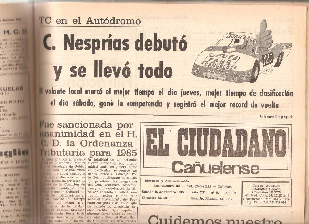 ciudadano 53 aniversario automovilismo debut nesprias en tc TAPA el ciudadano